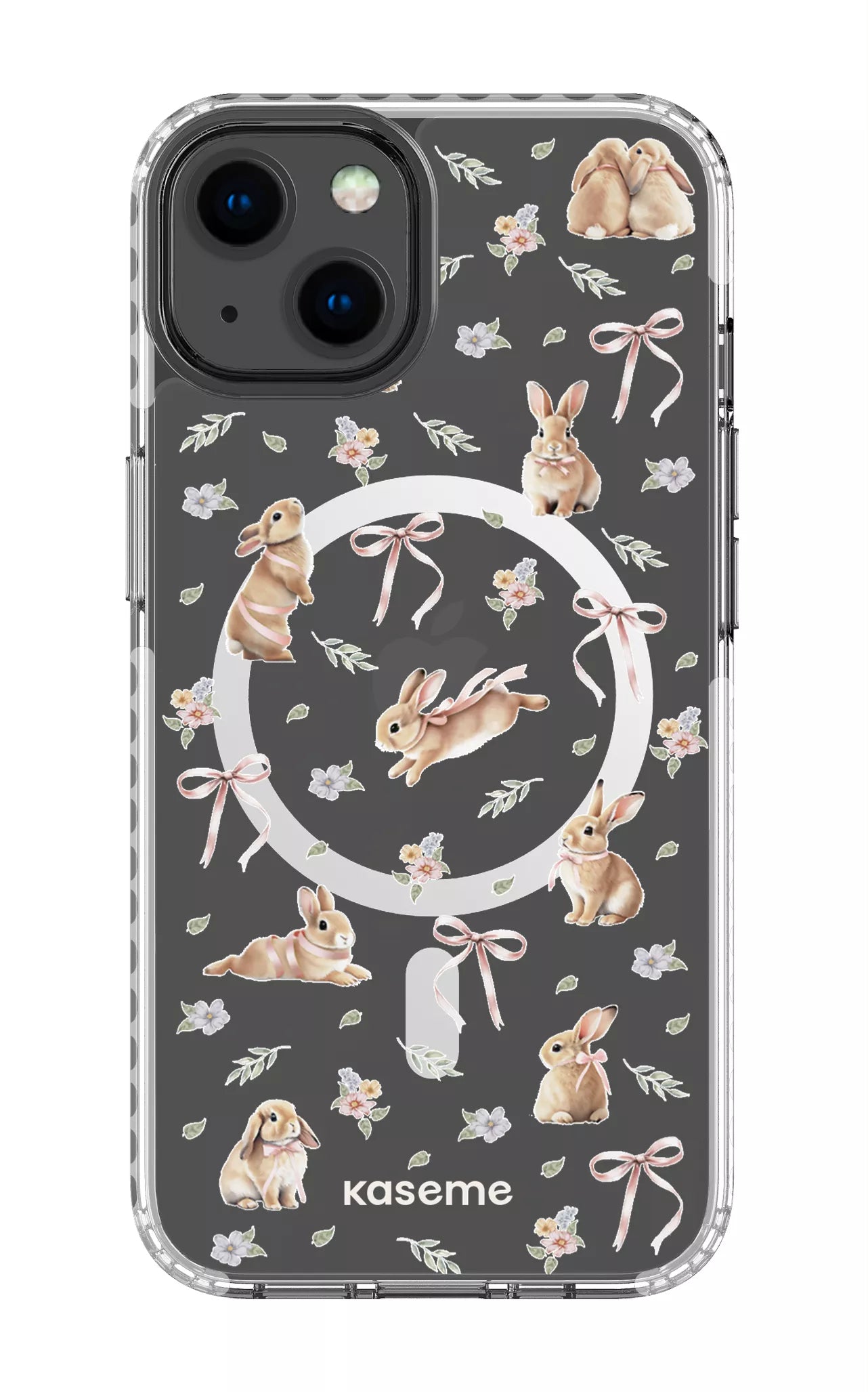iPhone 13 Clear Case Magsafe - White Bunny Bloom Clear Case -
