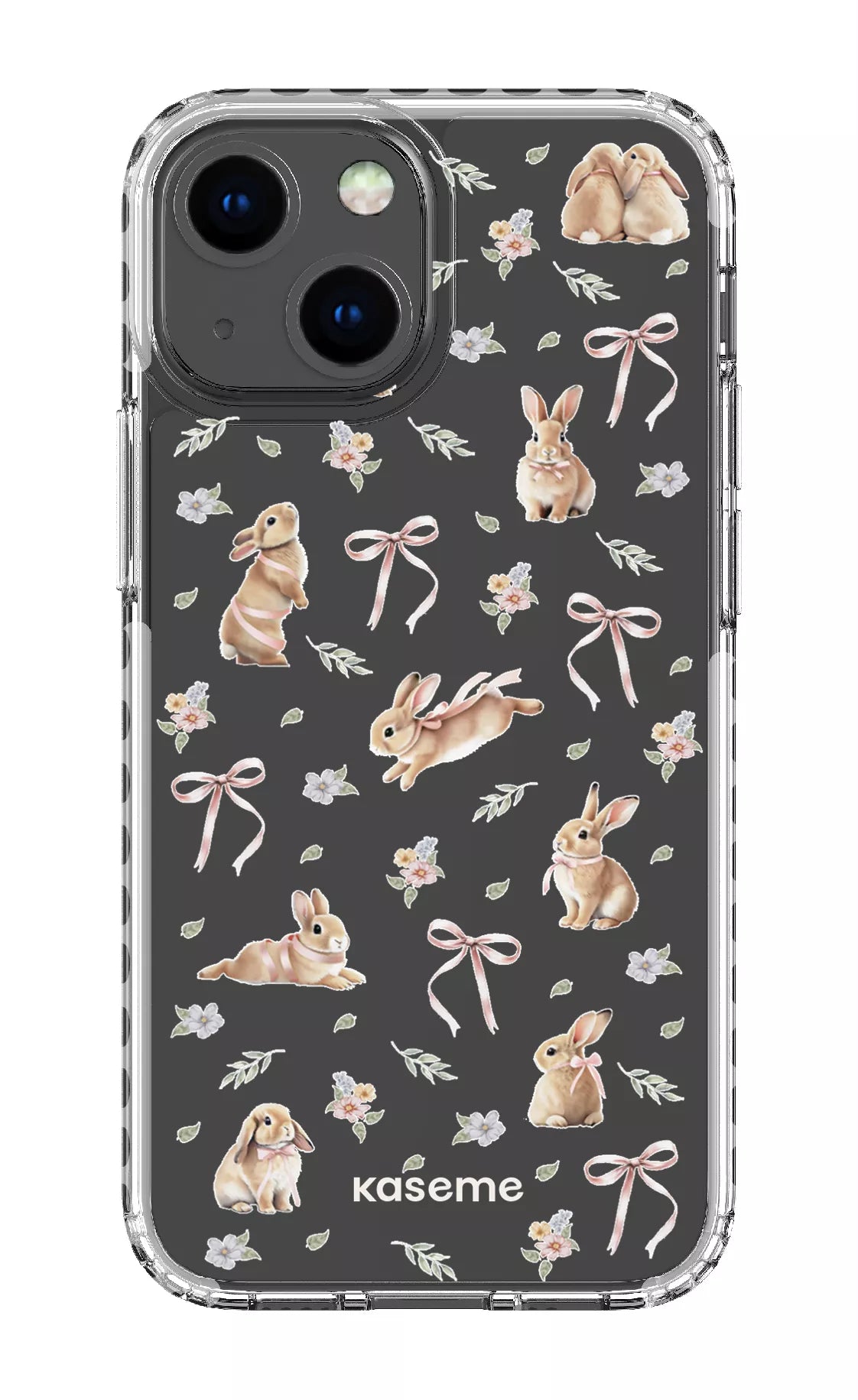 iPhone 13 Mini Clear Case - White Bunny Bloom Clear Case -