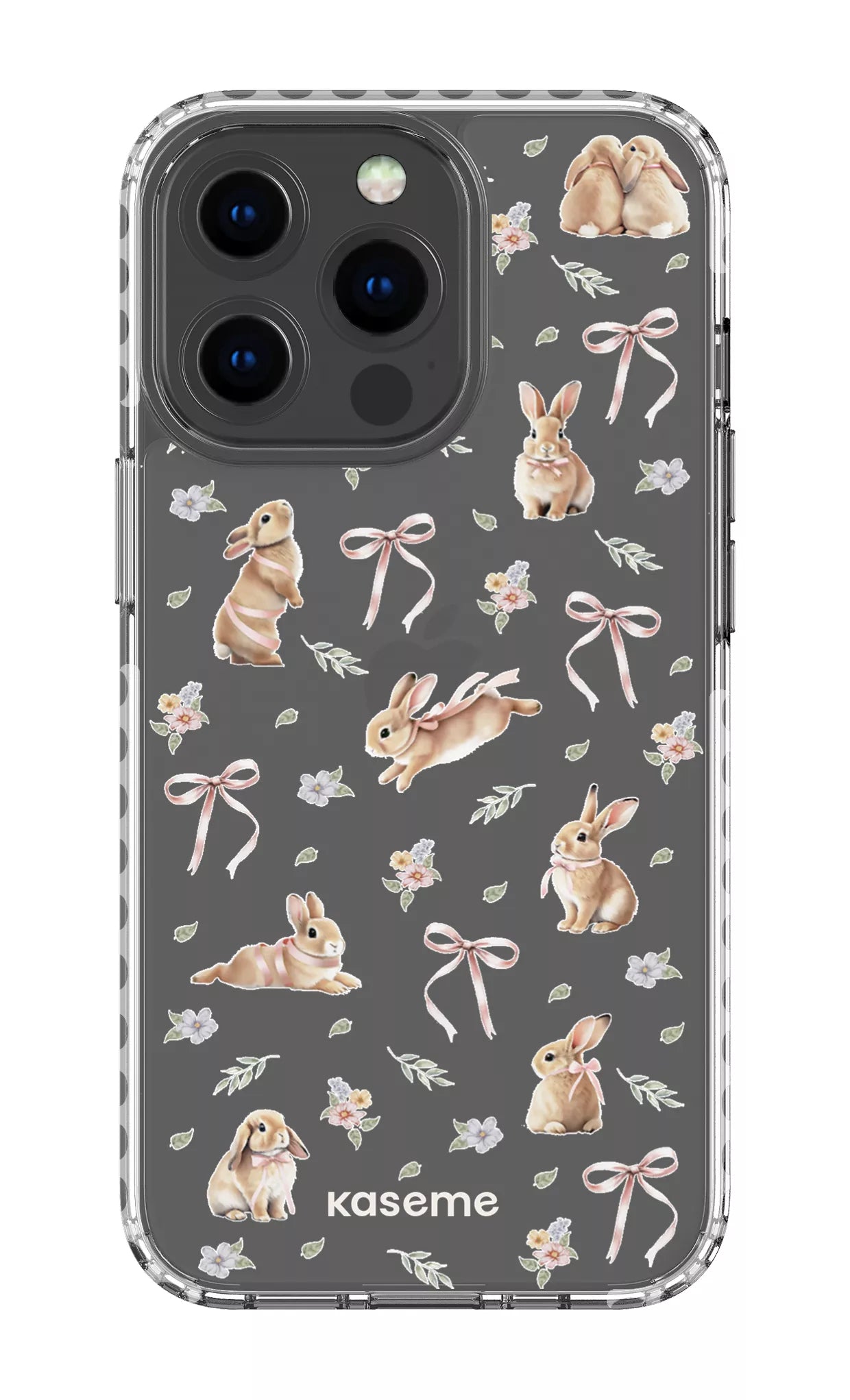 iPhone 13 Pro Clear Case - White Bunny Bloom Clear Case -