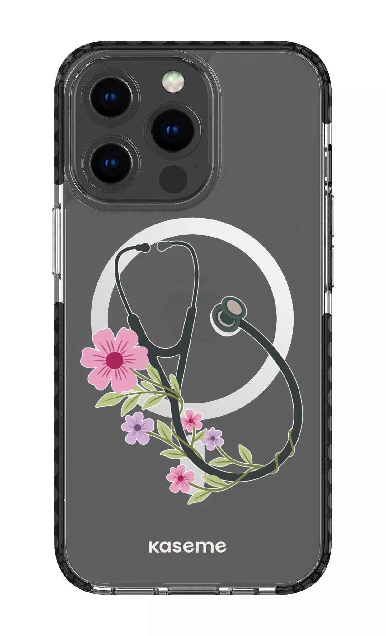 iPhone 13 Pro Clear Case Magsafe - Black Blossom Beat Clear Case -