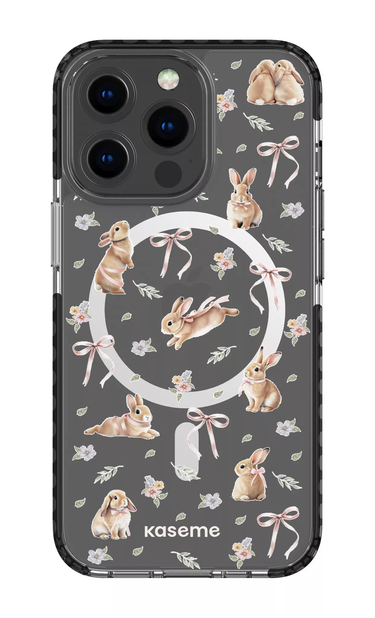iPhone 13 Pro Clear Case Magsafe - Black Bunny Bloom Clear Case -