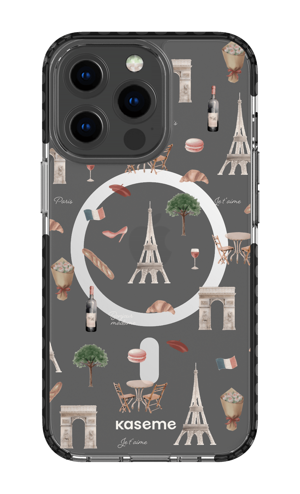 iPhone 13 Pro Clear Case Magsafe - Black Je t'aime Paris Clear Case -