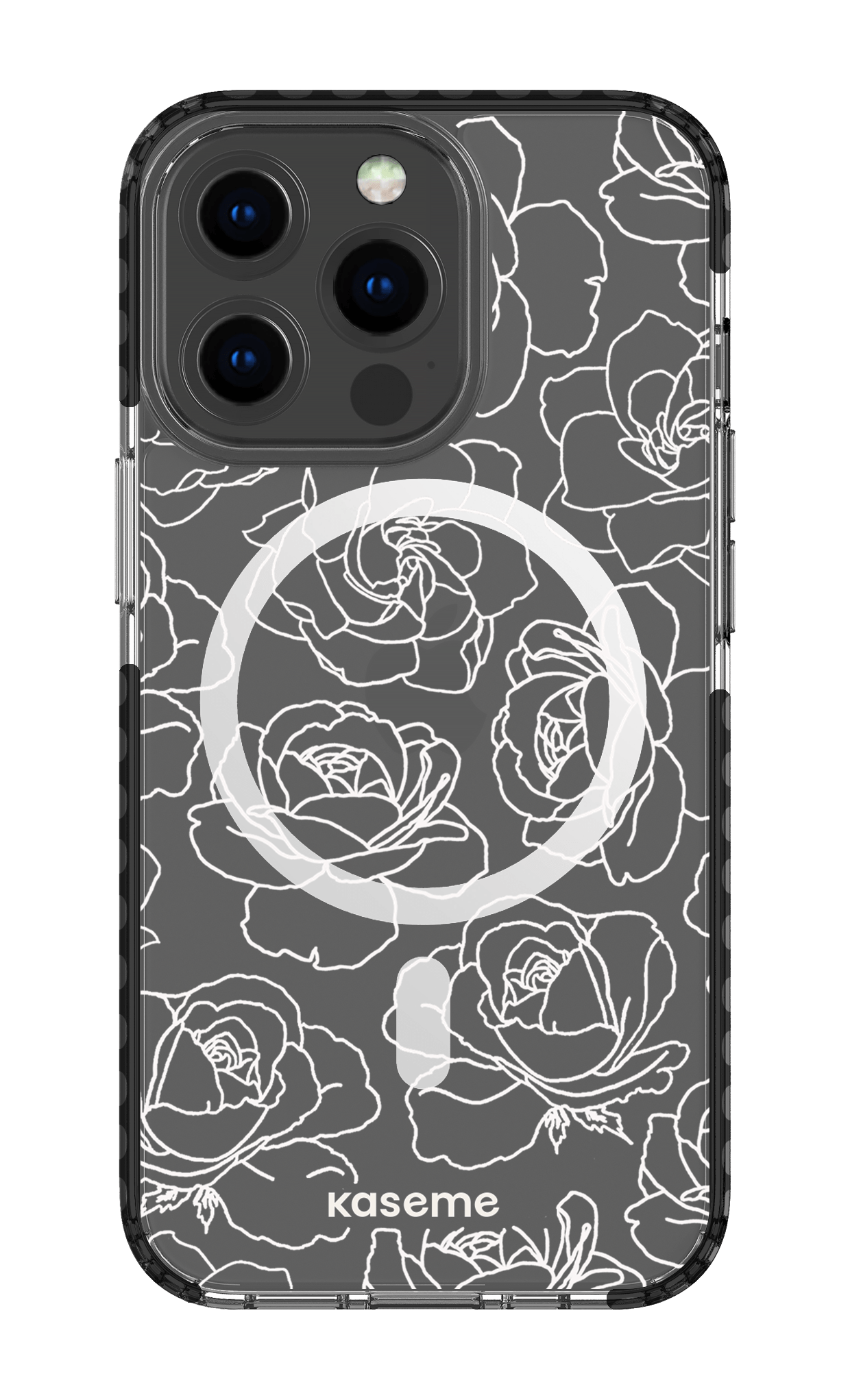 iPhone 13 Pro Clear Case Magsafe - Black Polar Flowers Clear Case -