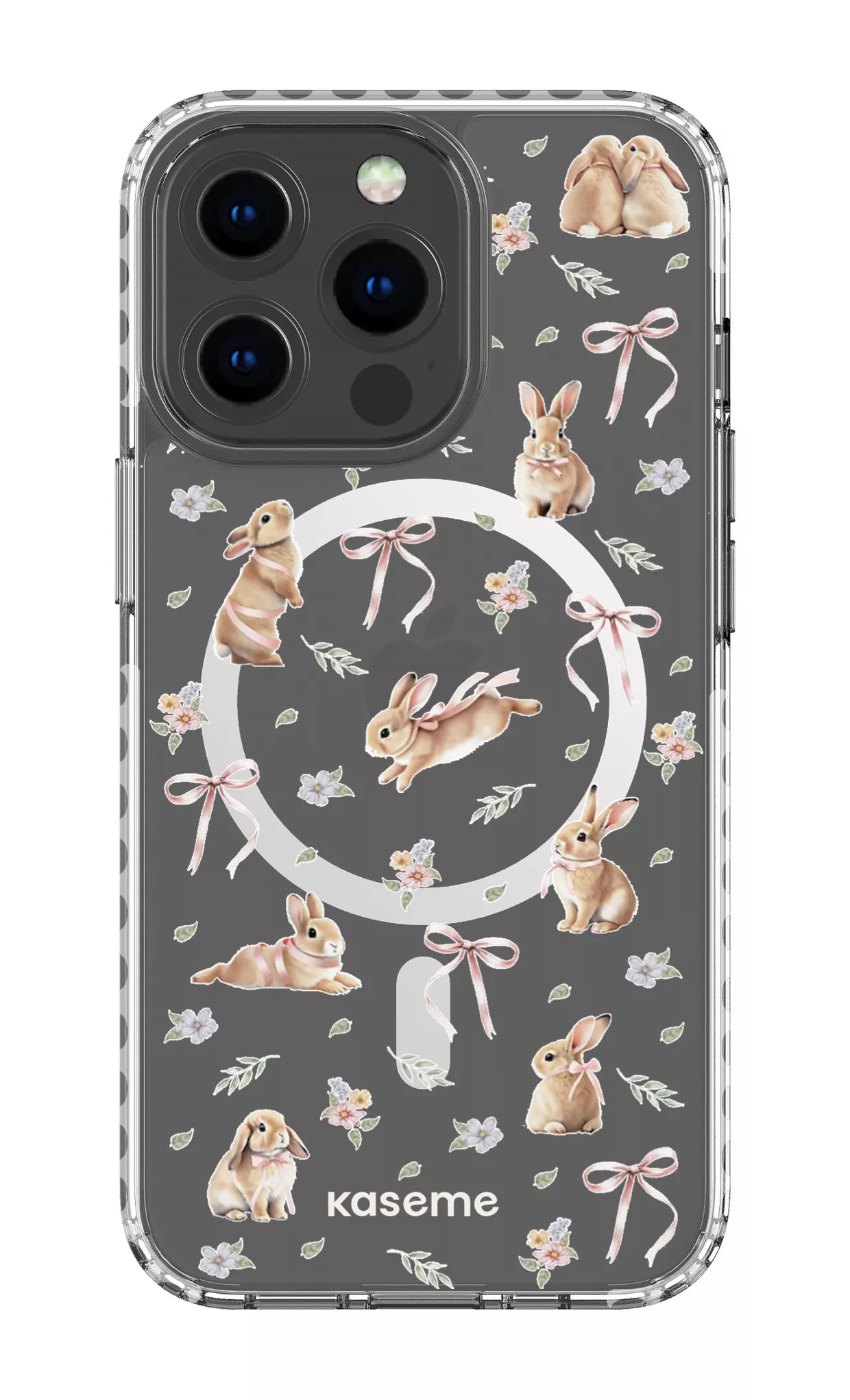 iPhone 13 Pro Clear Case Magsafe - White Bunny Bloom Clear Case -