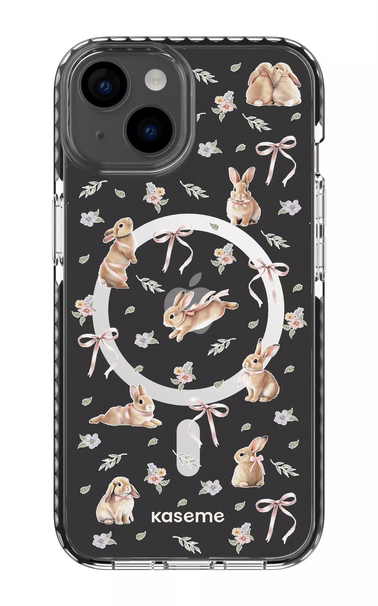 iPhone 14 Clear Case Magsafe - Black Bunny Bloom Clear Case -