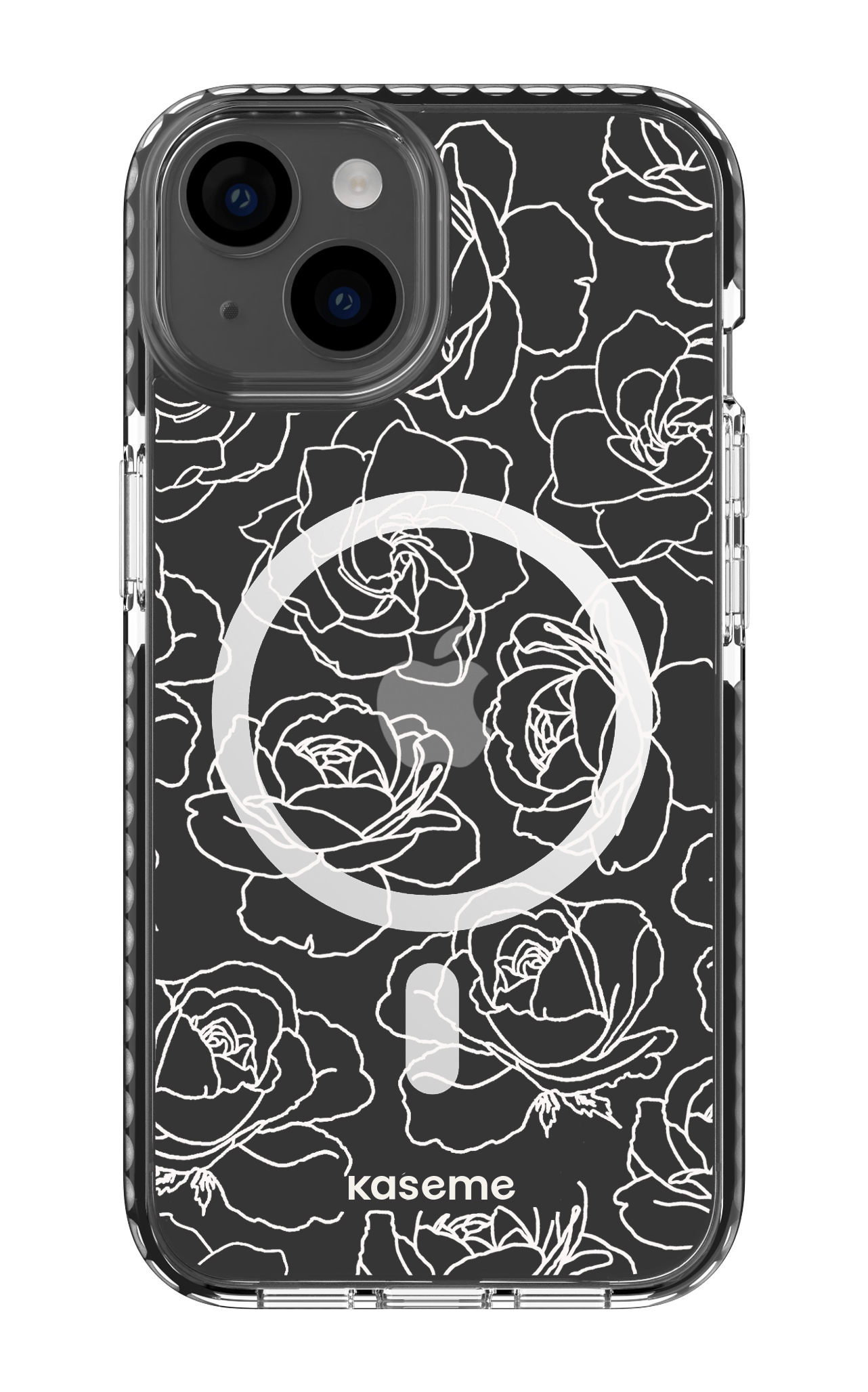 iPhone 14 Clear Case Magsafe - Black Polar Flowers Clear Case -