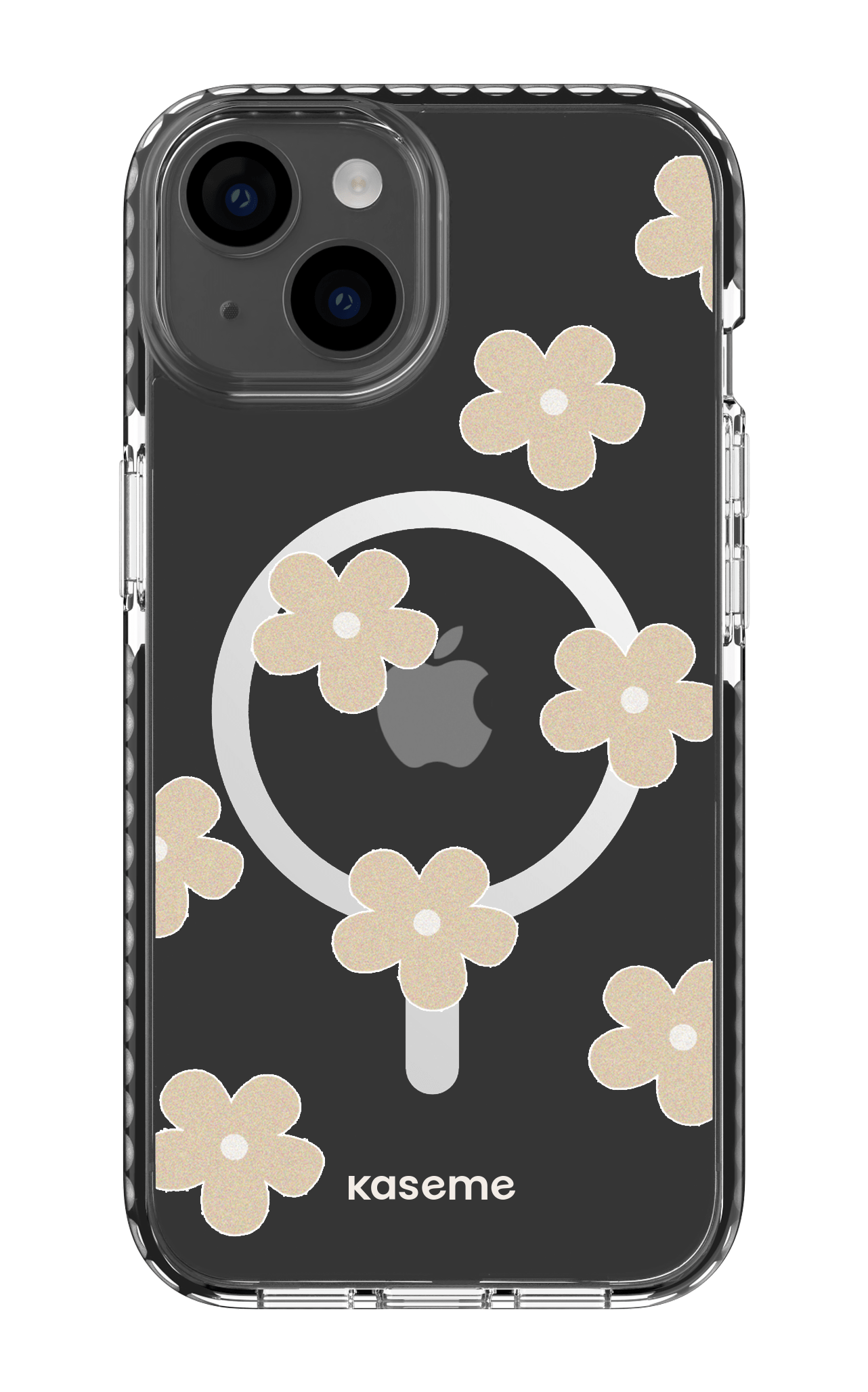 iPhone 14 Clear Case Magsafe - Black Woodstock Beige Clear Case -