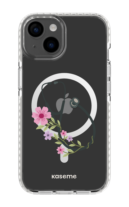 iPhone 14 Clear Case Magsafe - White Blossom Beat Clear Case -