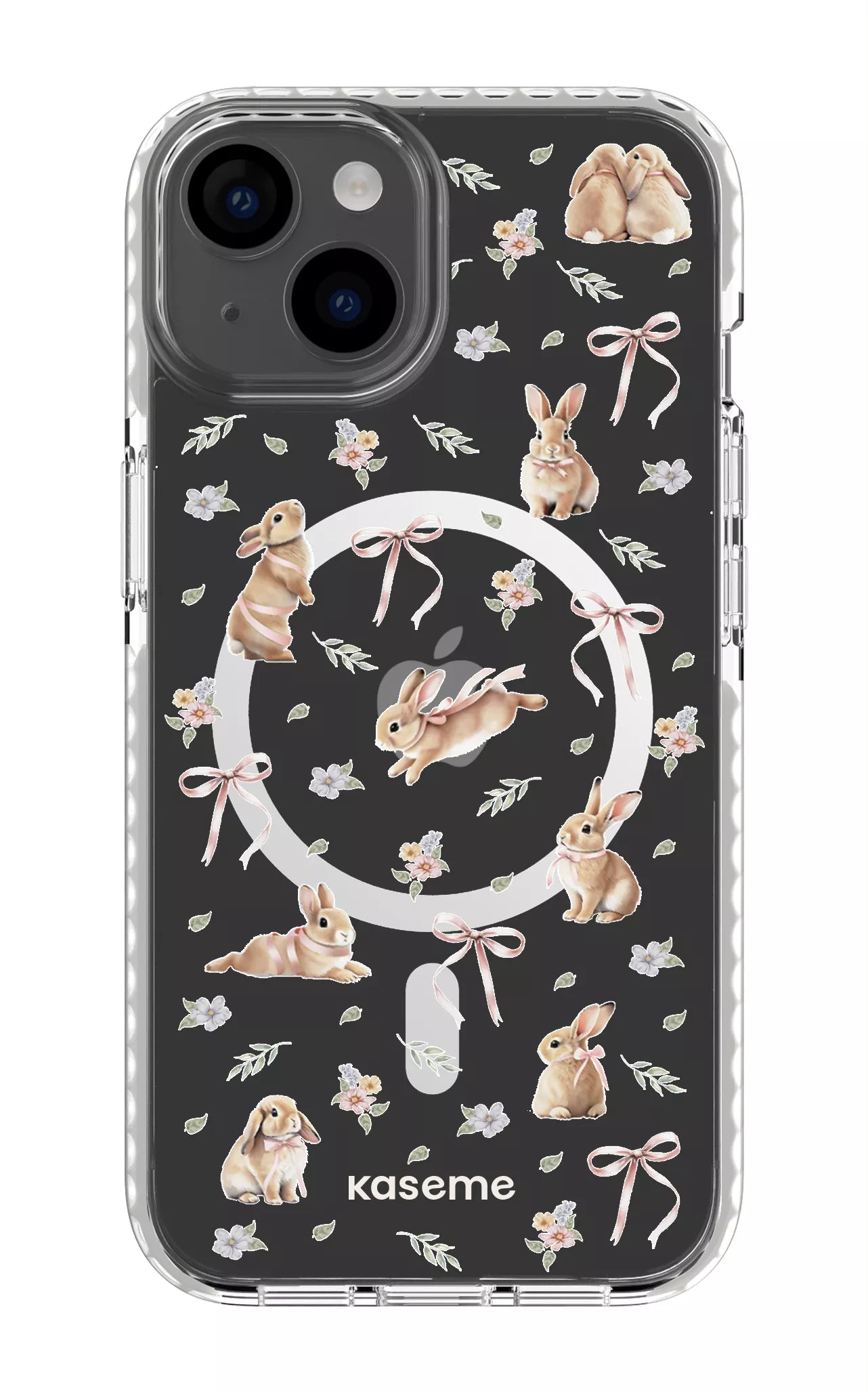 iPhone 14 Clear Case Magsafe - White Bunny Bloom Clear Case -
