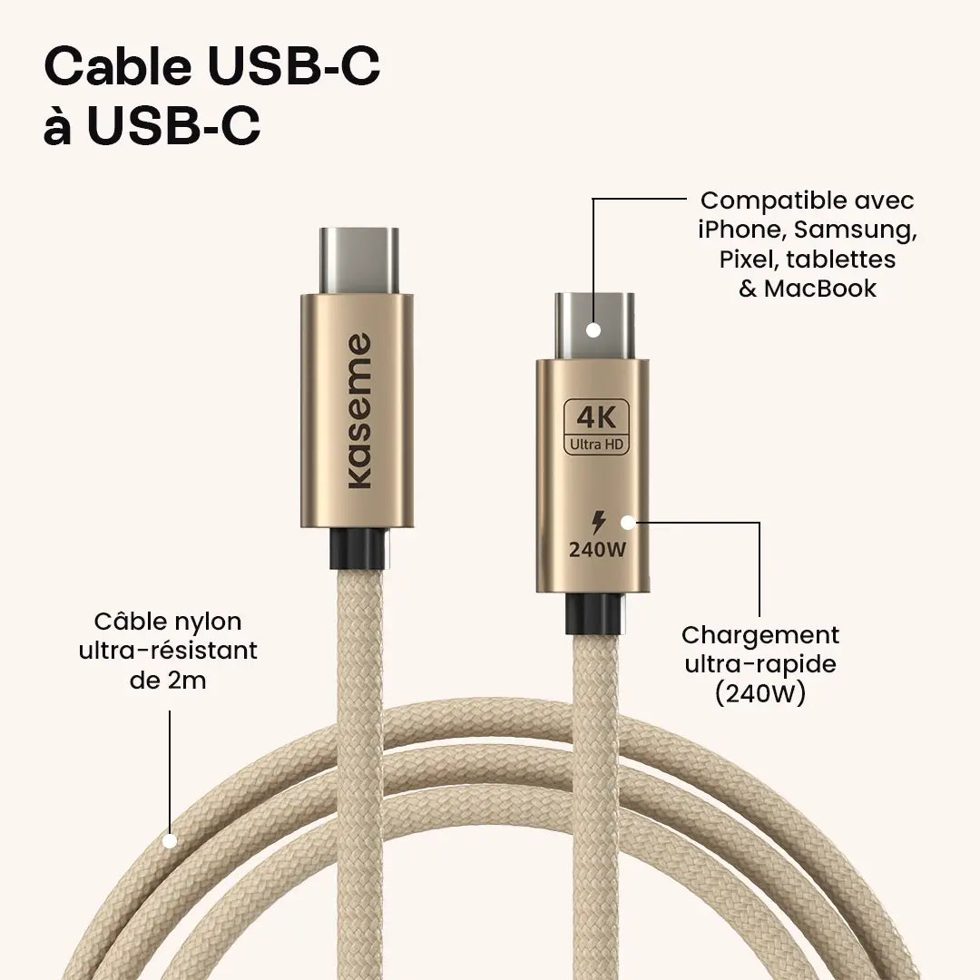 Kaseme fil USB-C à USB-C avec des fonctionnalités