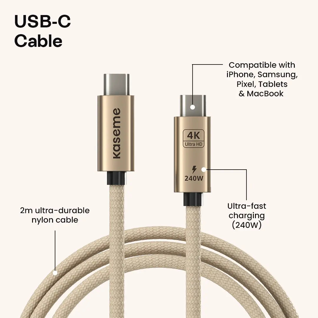 USB-C cable with features highlighted