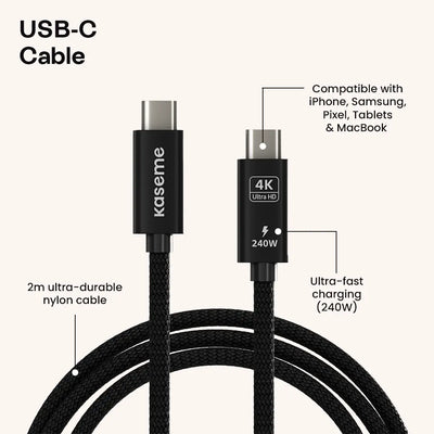 Kaseme USB-C cable with features highlighted