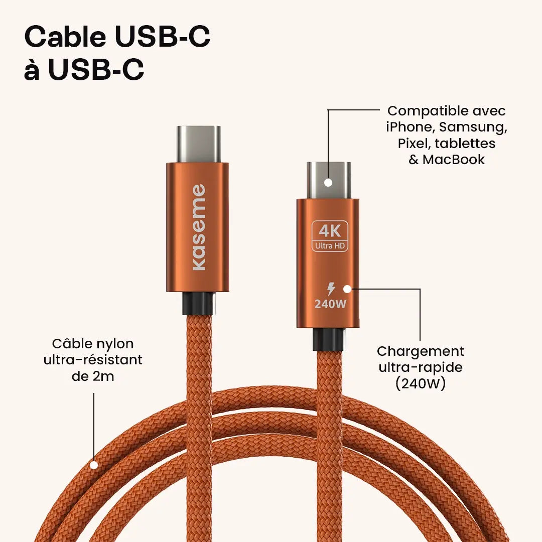 Kaseme fil USB-C à USB-C avec des fonctionnalités